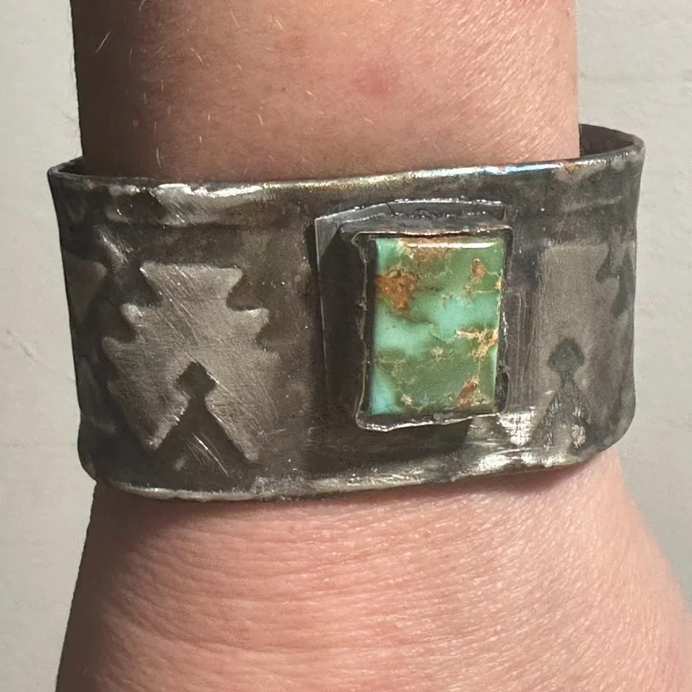 Royston Turquoise Aztec Southwestern Sterling Silver 925 Cuff Bracelet Unisex
